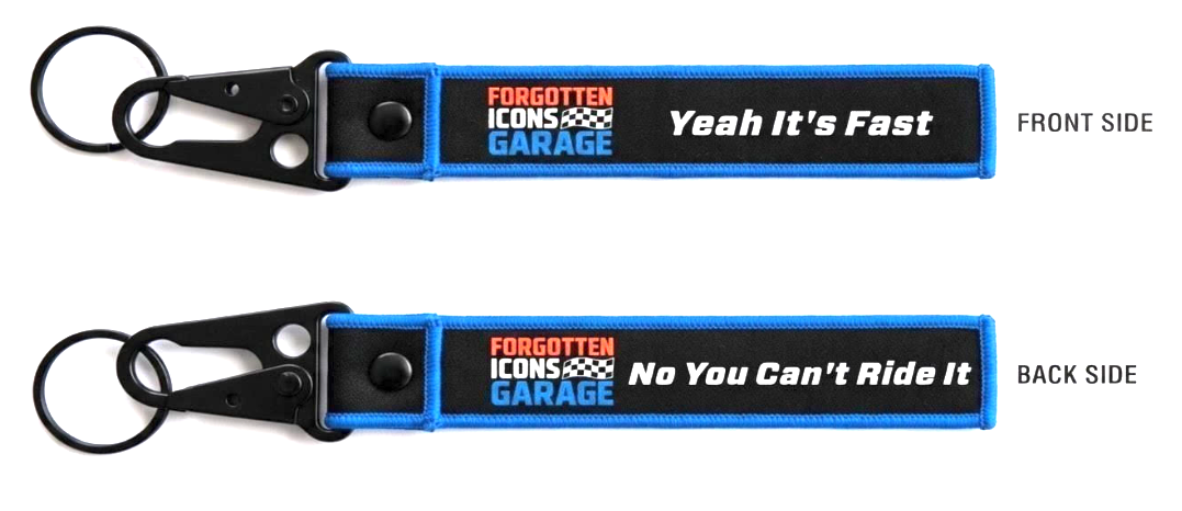 Front side of the keychain reading Yeah It’s Fast